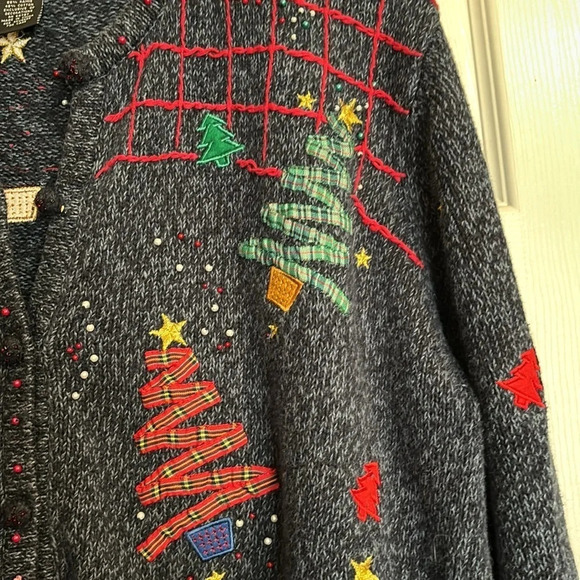 Ambra women’s vintage Christmas tree button down cardigan sweater size large - Picture 5 of 8